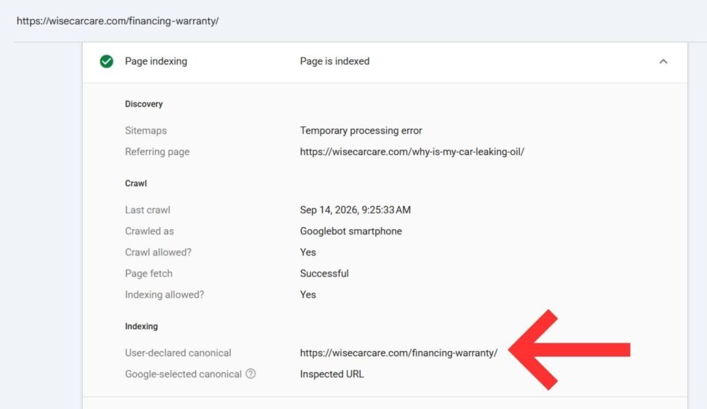 check canonical tag in google search console